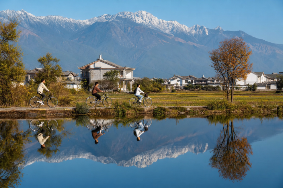 Malul lacului Erhai și sate Bai lângă Dali, în Yunnan