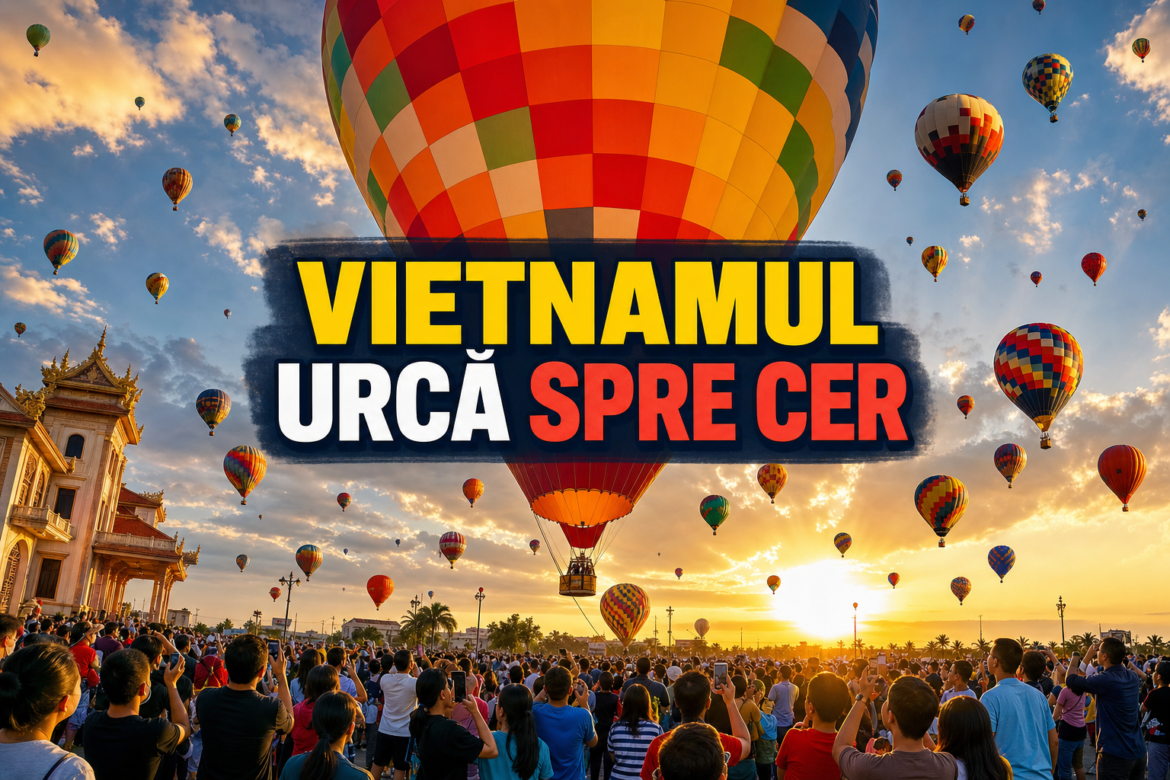 Festivalul Hot-Air Balloon 2026 cu baloane colorate deasupra Pieței Hùng Vương din Cà Mau, Vietnam