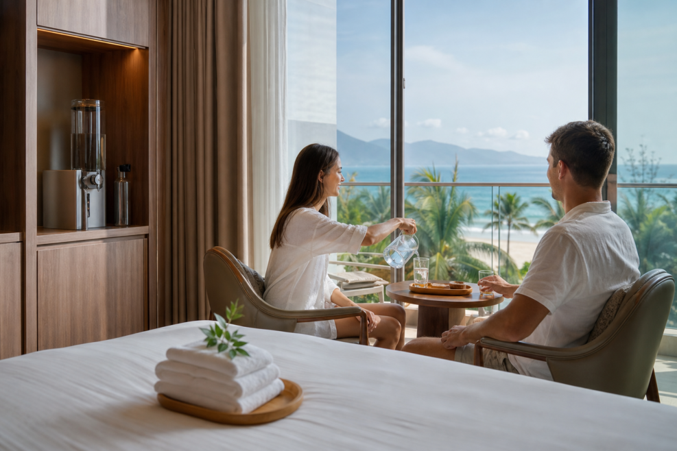 Oaspeți într-un resort din Da Nang folosind alternative la plasticul de unică folosință