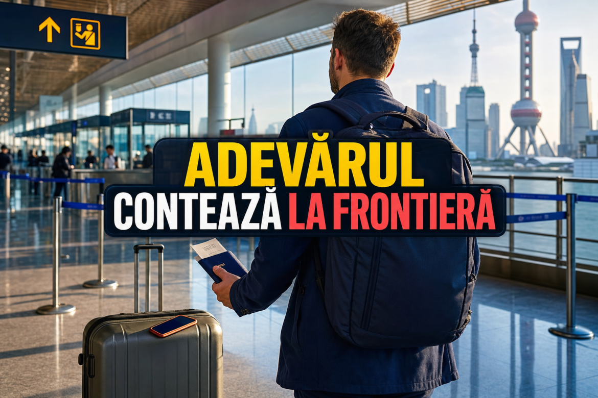 Reguli frontieră China pentru călători la controlul de pașapoarte într-un aeroport din Shanghai