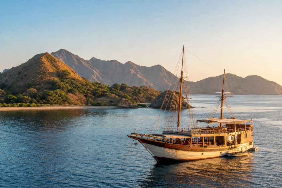 Ambarcațiune phinisi în Labuan Bajo, Indonezia, pentru un circuit dincolo de Bali