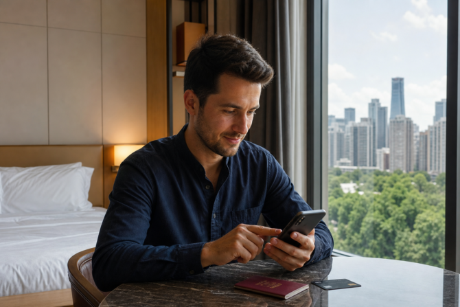 Turist român configurează WeChat Pay înainte de o călătorie în China