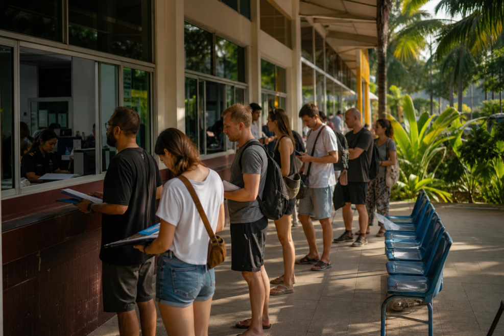 Turist la biroul de imigrare pentru extensia șederii în Thailanda