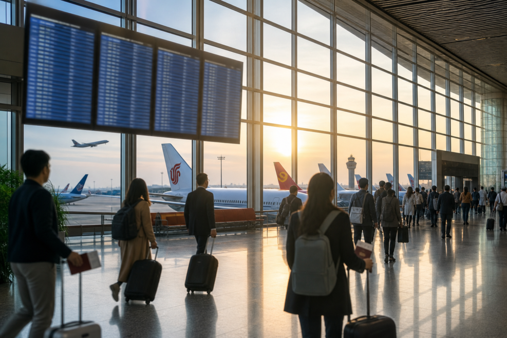 Pasageri în aeroportul Beijing Capital, punct de legătură pentru turismul mondial