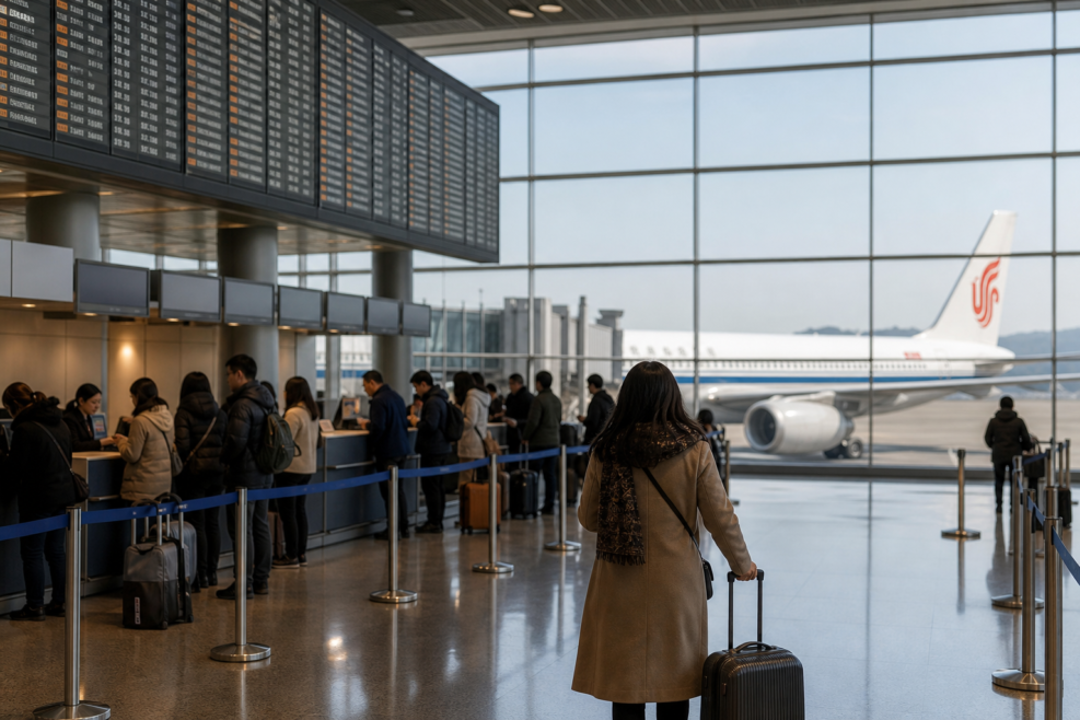 Check-in pentru cursa Air China dintre București și Beijing la Otopeni