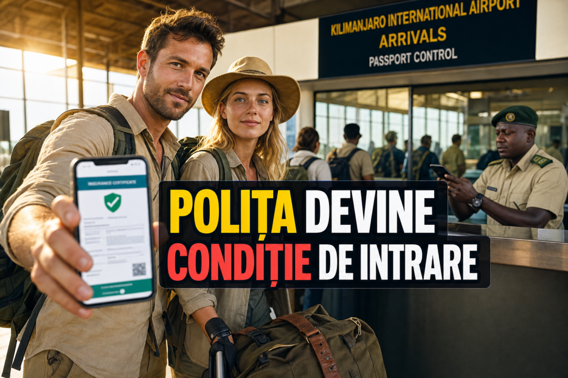 Asigurare obligatorie Tanzania verificată la sosirea unui turist pentru un safari
