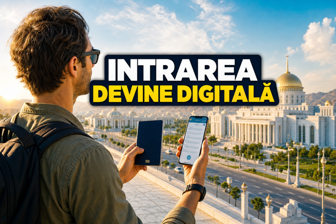 e-Visa Turkmenistan, călător cu pașaport și telefon în Ashgabat