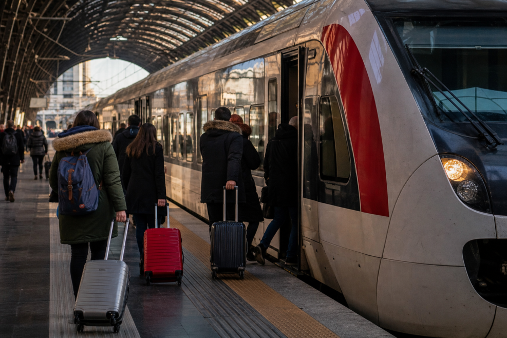 Tren aeroportuar din Milano spre Malpensa înaintea unei zile cu perturbări
