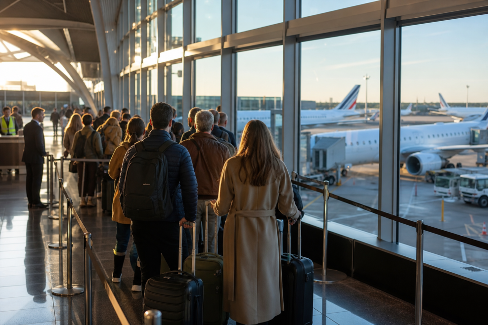 Pasageri în terminalul aeroportului Paris-Charles de Gaulle în octombrie