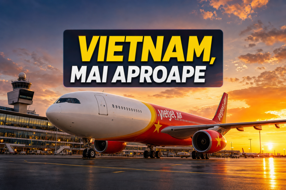 Zbor direct Praga–Hanoi operat de VietJet Air, pregătit de plecare de la Aeroportul Václav Havel